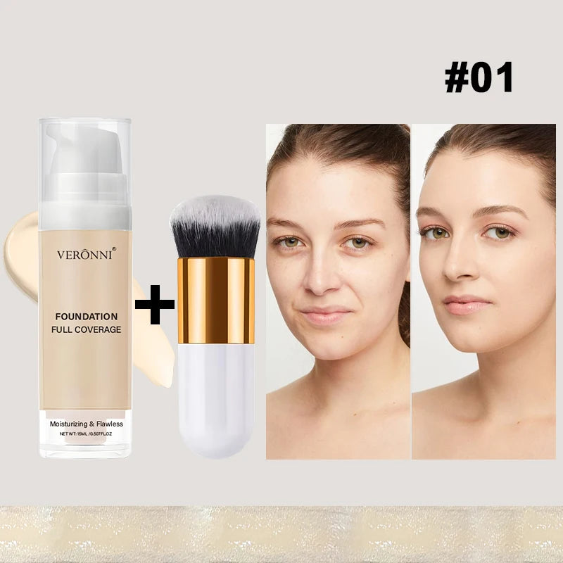 Lightweight Foundation & Concealer Set with Brush – Long-Lasting Full Coverage