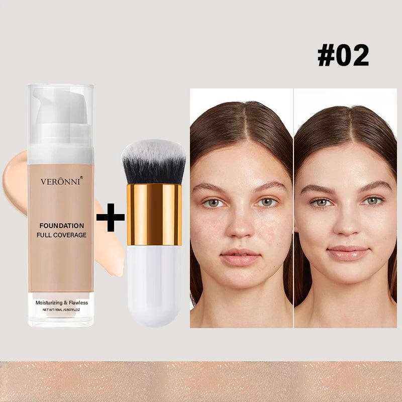 Lightweight Foundation & Concealer Set with Brush – Long-Lasting Full Coverage