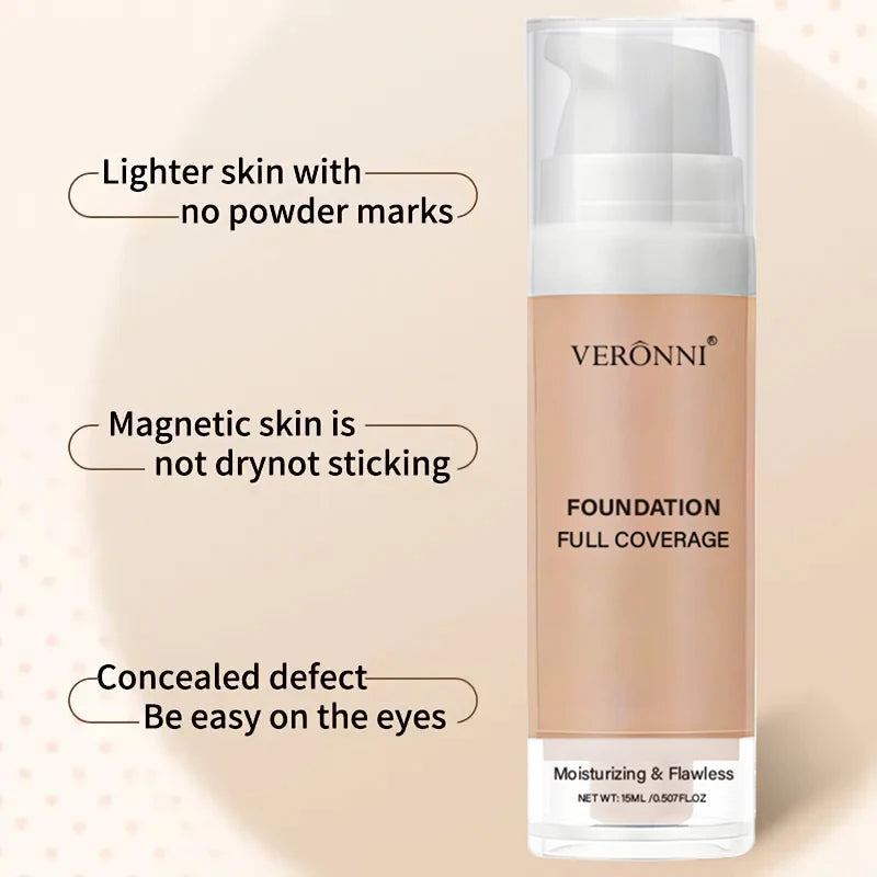 Lightweight Foundation & Concealer Set with Brush – Long-Lasting Full Coverage