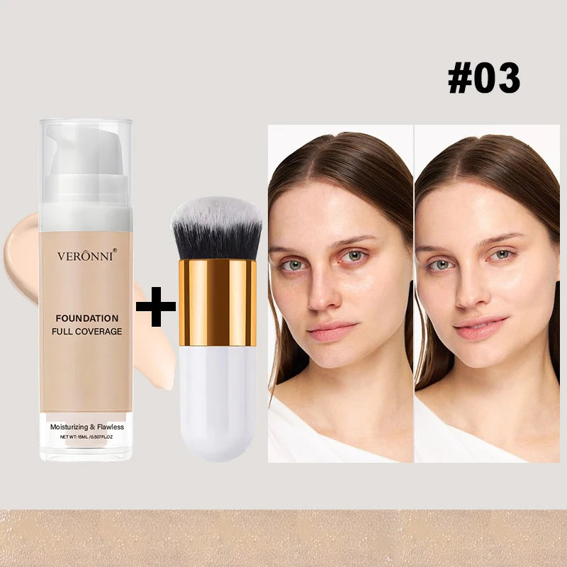 Lightweight Foundation & Concealer Set with Brush – Long-Lasting Full Coverage