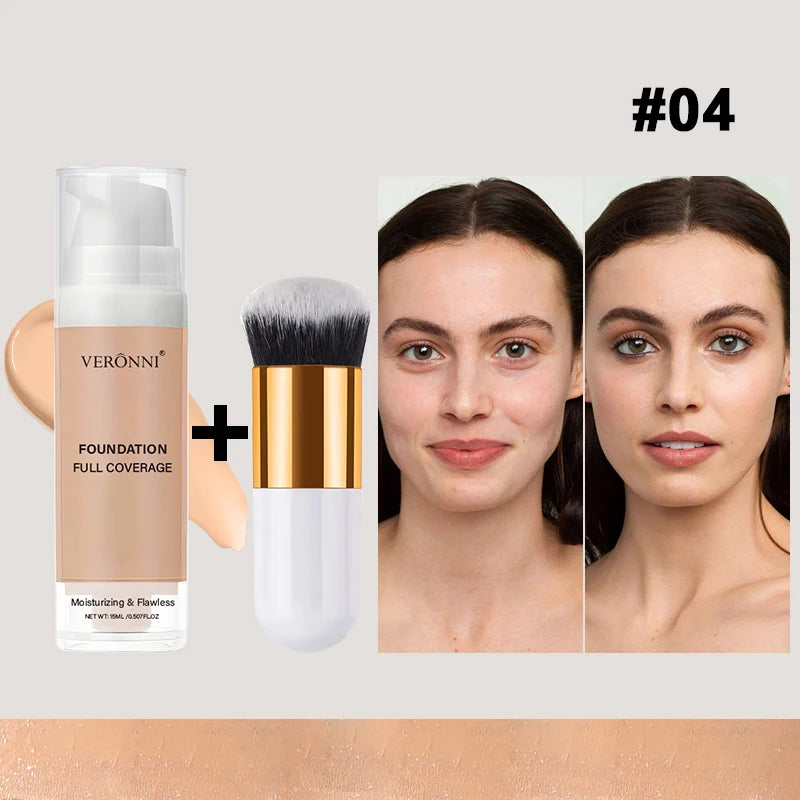 Lightweight Foundation & Concealer Set with Brush – Long-Lasting Full Coverage
