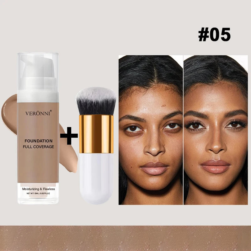 Lightweight Foundation & Concealer Set with Brush – Long-Lasting Full Coverage