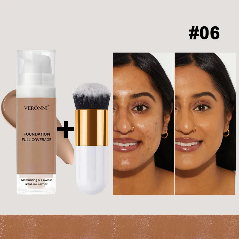 Lightweight Foundation & Concealer Set with Brush – Long-Lasting Full Coverage